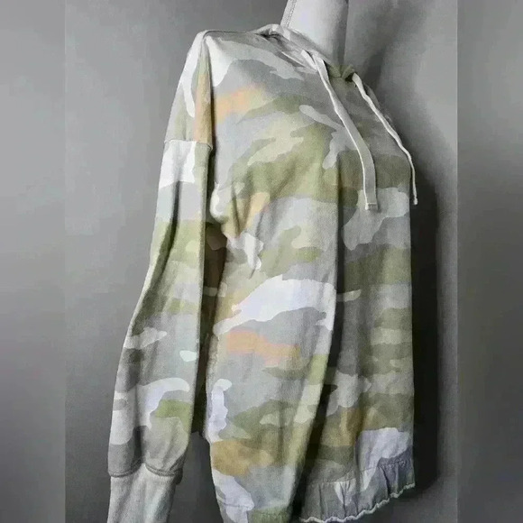 Aerie Camo Hooded Tie Neck Side Slit Oversized Cotton - Picture 5 of 9
